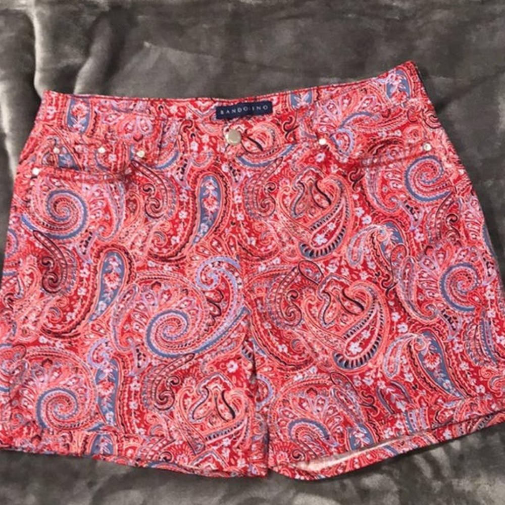 😎 Bandolino Amy Shorts Red Bonfire Paisley Sz 12